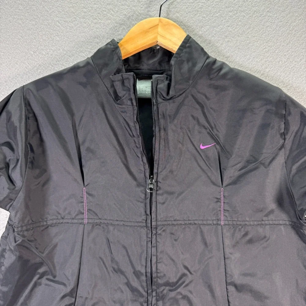 Vintage Nike Windbreaker‎ Jacket Women XL 16 Black Pink Padded Swoosh Sportswear